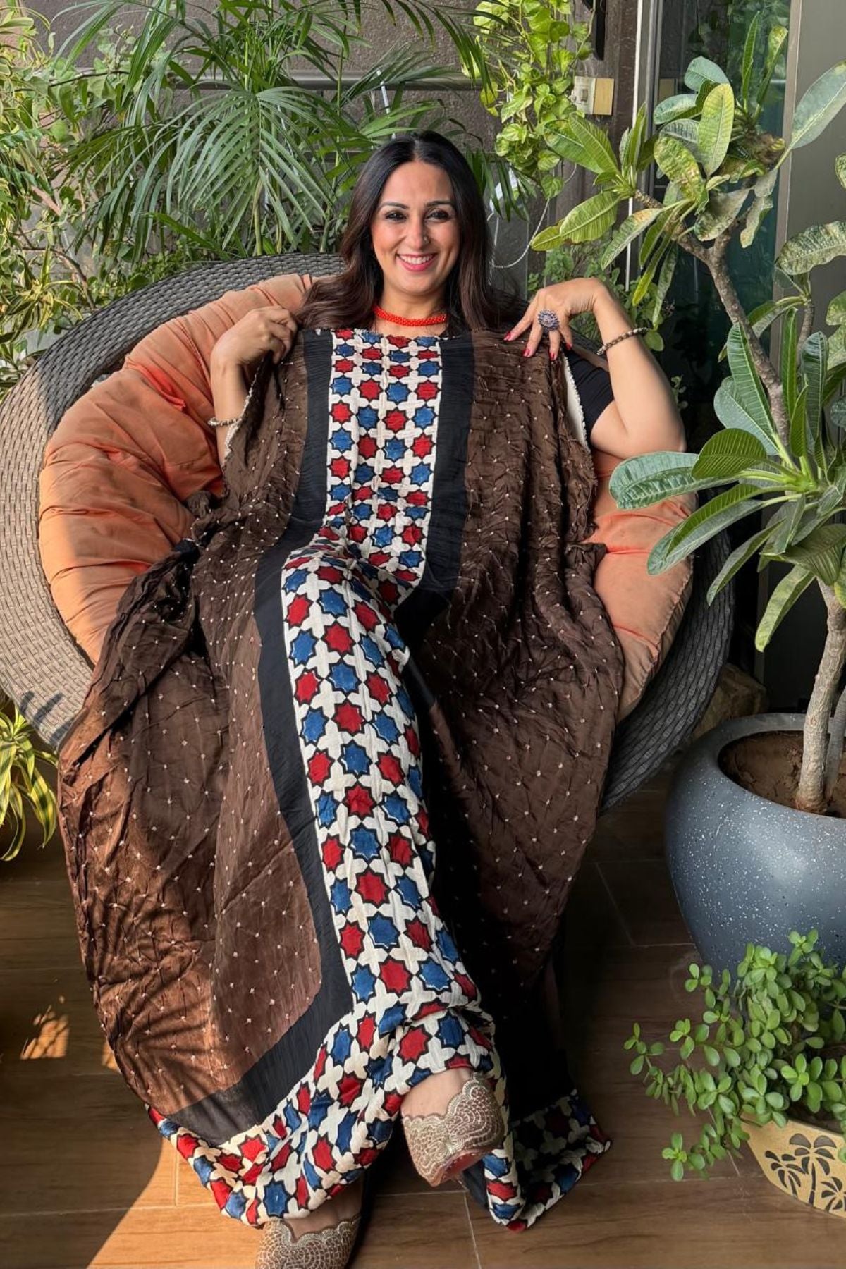 Ajrakh Bandhni kurta on modal Satin